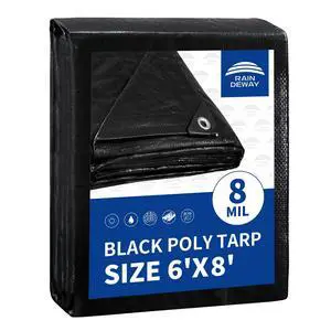 Black Tarp 6x8 Feet 8 Mil Multipurpose Waterproof Tarps | Medium Duty,UV Resistant,with Metal Grommets and Reinforced Edges,Finished Size Black Tarp 6x8 Feet 8 Mil Multipurpose Waterproof Tarps | Medium Duty,UV Resistant,with Metal Grommets and Reinforced Edges,Finished Size