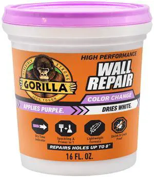 High Performance Wall Repair, 16 oz Tub, Color Change Formula | Applies Purple, Dries White, Shrink & Crack Resistant, Spackling and Primer in One, Heavy-Duty Indoor and Outdoor Use High Performance Wall Repair, 16 oz Tub, Color Change Formula | Applies Purple, Dries White, Shrink & Crack Resistant, Spackling and Primer in One, Heavy-Duty Indoor and Outdoor Use