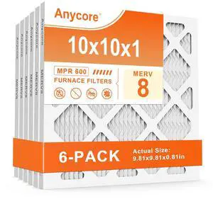 10x10x1 Air Filter 6 Pack MERV 8 | AC HVAC Furnace Pleated Filters for Home Office MPR 600 FPR 5 (Actual Size: 9.81x9.81x0.81 inch) 10x10x1 Air Filter 6 Pack MERV 8 | AC HVAC Furnace Pleated Filters for Home Office MPR 600 FPR 5 (Actual Size: 9.81x9.81x0.81 inch)