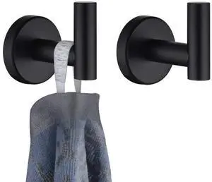 Black Bathroom Towel Hook, Coat Robe Clothes Hook for Bathroom Kitchen Garage Wall Mounted (2 Pack), 304 Stainless Steel Matte Black, TH100-PB-P2 Black Bathroom Towel Hook, Coat Robe Clothes Hook for Bathroom Kitchen Garage Wall Mounted (2 Pack), 304 Stainless Steel Matte Black, TH100-PB-P2