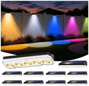 Solar Fence Lights Outdoor 10 Pack, 40 Modes RGB & Cold/Warm White Wall Lights with 5 Lens, IP67 Waterproof Dusk to Dawn Outside Lighs for Backyard, Patio, Yard, Pool, Deck, Railing Decor Solar Fence Lights Outdoor 10 Pack, 40 Modes RGB & Cold/Warm White Wall Lights with 5 Lens, IP67 Waterproof Dusk to Dawn Outside Lighs for Backyard, Patio, Yard, Pool, Deck, Railing Decor