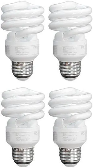 Compact Fluorescent Light Bulbs T2 Spiral, E26 Base, 23W (100W Equivalent), 5000k Daylight, 1520 Lumens, CFL, 120V - UL Listed, (4 Pack) Compact Fluorescent Light Bulbs T2 Spiral, E26 Base, 23W (100W Equivalent), 5000k Daylight, 1520 Lumens, CFL, 120V - UL Listed, (4 Pack)
