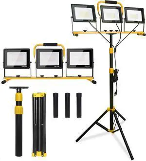 21000-Lumen LED Work Light with Stand for Job Site Garage, Black | 3 Head Portable Tripod Worklight, 48"-72" Adjustable Height, IP66 Waterproof, 360° Rotation, Ideal for Workshop, Emergency 21000-Lumen LED Work Light with Stand for Job Site Garage, Black | 3 Head Portable Tripod Worklight, 48"-72" Adjustable Height, IP66 Waterproof, 360° Rotation, Ideal for Workshop, Emergency