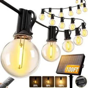 100FT Solar String Lights Outdoor, G40 Shatterproof Patio Lights with Upgraded Remote, Solar & USB Charging, Dusk to Dawn, Waterproof Hanging Bistro Lights for Backyard Garden RV Camping 100FT Solar String Lights Outdoor, G40 Shatterproof Patio Lights with Upgraded Remote, Solar & USB Charging, Dusk to Dawn, Waterproof Hanging Bistro Lights for Backyard Garden RV Camping