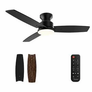 Modern 42 Inch Ceiling Fans with Lights and Remote for Bedroom Office, Flush Mount, 18W 6CCT Dimmable, Dual Color 3 Blades 6 Speed FReversible Quiet DC Motor Black/Wood Grain Modern 42 Inch Ceiling Fans with Lights and Remote for Bedroom Office, Flush Mount, 18W 6CCT Dimmable, Dual Color 3 Blades 6 Speed FReversible Quiet DC Motor Black/Wood Grain