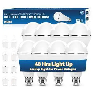 KeepLit 8 Pack Emergency Rechargeable Light Bulbs, 48H Long Lasting & 3 Brightness Power Outage Lights,12W 5000K Battery Backup Emergency Light Bulbs for Home Power Failure Hurricane KeepLit 8 Pack Emergency Rechargeable Light Bulbs, 48H Long Lasting & 3 Brightness Power Outage Lights,12W 5000K Battery Backup Emergency Light Bulbs for Home Power Failure Hurricane