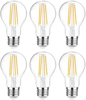 60 Watt Equivalent, E26 LED Filament Light Bulbs, Warm White 2700K, Non-Dimmable, Classic Clear Glass, A19 LED Light Bulb with 80 CRI, Pack of 6 60 Watt Equivalent, E26 LED Filament Light Bulbs, Warm White 2700K, Non-Dimmable, Classic Clear Glass, A19 LED Light Bulb with 80 CRI, Pack of 6