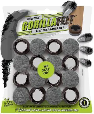 GorillaFelt Chair Leg Floor Protectors/Felt Chair Glides (Set of 16) Tap-On Felt Furniture Pads Guaranteed to Stay On, 1 Inch Round Chair Sliders GorillaFelt Chair Leg Floor Protectors/Felt Chair Glides (Set of 16) Tap-On Felt Furniture Pads Guaranteed to Stay On, 1 Inch Round Chair Sliders