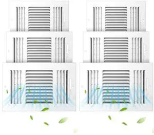 6 Pack Wall Vent Covers Interior Size 10 X 6 Inch, White Steel | 3 Way Adjustable Air Flow, Steel Construction for Ceiling Sidewall Bathroom Office HVAC, Durable Register Grilles 6 Pack Wall Vent Covers Interior Size 10 X 6 Inch, White Steel | 3 Way Adjustable Air Flow, Steel Construction for Ceiling Sidewall Bathroom Office HVAC, Durable Register Grilles