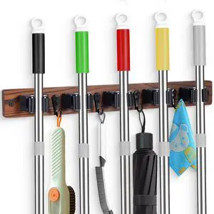 Broom Holder Wall Mount With 5 Slots & 4 HooksRustic Wood Broom & Mop HangerWall Mounted Garden & Garage Tool Storage Organizer Rack for Closet Laundry Room or Kitchen Wall Decor Broom Holder Wall Mount With 5 Slots & 4 HooksRustic Wood Broom & Mop HangerWall Mounted Garden & Garage Tool Storage Organizer Rack for Closet Laundry Room or Kitchen Wall Decor