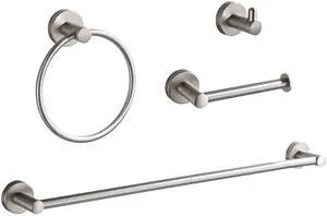 Bathroom Accessory Set,4-Piece Brushed Nickel Towel Racks for Bathroom, 24 Inches Towel Bar, Towel Ring, Toilet Paper Holder & Robe Hook, Wall Mounted Bathroom Accessory Set,4-Piece Brushed Nickel Towel Racks for Bathroom, 24 Inches Towel Bar, Towel Ring, Toilet Paper Holder & Robe Hook, Wall Mounted