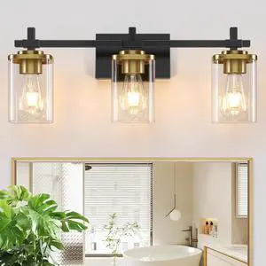 3-Lights Black and Gold Bathroom Light Fixtures Over Mirror, Modern Brushed Gold Vanity Lights for Bathroom, Sconces Wall Lighting with Square Glass Shade for Mirror Bedroom Hallway 3-Lights Black and Gold Bathroom Light Fixtures Over Mirror, Modern Brushed Gold Vanity Lights for Bathroom, Sconces Wall Lighting with Square Glass Shade for Mirror Bedroom Hallway
