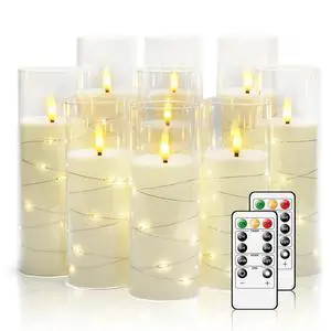Flickering Flameless LED Candles, 9 Pcs with Embedded Star String, Acrylic LED Pillar Candles with Remote, Suitable for Home Decoration (White) Flickering Flameless LED Candles, 9 Pcs with Embedded Star String, Acrylic LED Pillar Candles with Remote, Suitable for Home Decoration (White)