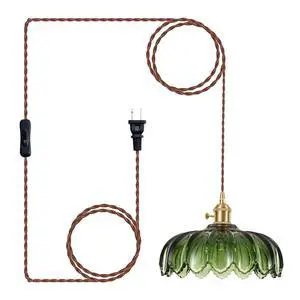 Plug in Pendant Light Fixtures: Hanging Light Plug in Green Glass Hanging Lamp, Pendant Lighting for Kitchen Island, Bedroom, Dining Room, Living Room, E26 No Bulb Plug in Pendant Light Fixtures: Hanging Light Plug in Green Glass Hanging Lamp, Pendant Lighting for Kitchen Island, Bedroom, Dining Room, Living Room, E26 No Bulb