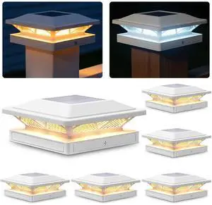 Solar Post Cap Light 2 Modes 6 Pack, 3.5x3.5 4x4 4.5x4.5 5x5 Vinyl/Wooden Posts, Waterproof Outdoor Lighting for Fence Deck Patio Garden Decor, White/Warm (White) Solar Post Cap Light 2 Modes 6 Pack, 3.5x3.5 4x4 4.5x4.5 5x5 Vinyl/Wooden Posts, Waterproof Outdoor Lighting for Fence Deck Patio Garden Decor, White/Warm (White)