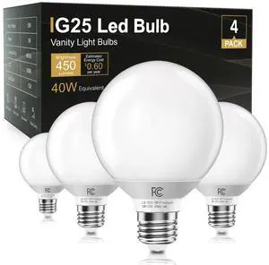 G25 LED Globe Light Bulbs, Vanity Bulb for Bathroom 40W Equivalent | 5000K Daylight White E26 Base, Round Decorative Bulb for Vanity Makeup Mirror, CRI85+, 450LM, Non-Dimmable, UL, 4 Pack G25 LED Globe Light Bulbs, Vanity Bulb for Bathroom 40W Equivalent | 5000K Daylight White E26 Base, Round Decorative Bulb for Vanity Makeup Mirror, CRI85+, 450LM, Non-Dimmable, UL, 4 Pack