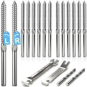 Cable Railing Hardware 1/8" T316 Swage Lag Screws for Wood Post 100Pack | Marine Grade T316 Stainless Steel, Right & Left Hand Thread for Stair/Deck Cable Railing Kits with Wrench, DM50 Cable Railing Hardware 1/8" T316 Swage Lag Screws for Wood Post 100Pack | Marine Grade T316 Stainless Steel, Right & Left Hand Thread for Stair/Deck Cable Railing Kits with Wrench, DM50