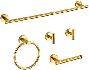 Brushed Gold Bathroom Hardware Set 5 Piece with Towel Racks for Bathroom, SUS304 Stainless Steel Bath Towel Bar Set, 24 Inch Wall Mounted Accessories Kit Brushed Gold Bathroom Hardware Set 5 Piece with Towel Racks for Bathroom, SUS304 Stainless Steel Bath Towel Bar Set, 24 Inch Wall Mounted Accessories Kit