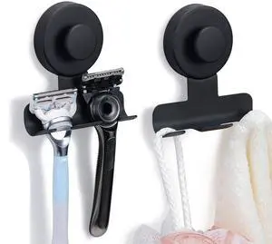 Suction Cup Razor and Shaver Holder for Shower Wall, Stainless Steel Reusable Suction Hook for Towel and Loofah, Damage-Free Installation (2, Matte Black) Suction Cup Razor and Shaver Holder for Shower Wall, Stainless Steel Reusable Suction Hook for Towel and Loofah, Damage-Free Installation (2, Matte Black)