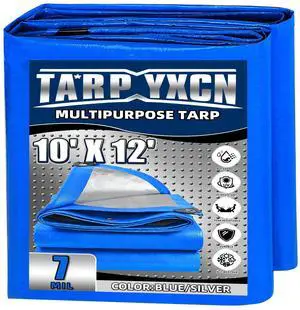 Tarp 10x12 Feet, 7 Mil Thick Waterproof Poly Tarps Cover UV Resistant, Rip & Tear Proof with Metal Grommets Every 20 Inche (Blue/Silver) Tarp 10x12 Feet, 7 Mil Thick Waterproof Poly Tarps Cover UV Resistant, Rip & Tear Proof with Metal Grommets Every 20 Inche (Blue/Silver)
