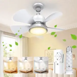 Socket Fan Light with Remote, 1000LM Dimmable LED, for E26/E27 | Small Ceiling Fan with Light, 3 Color Modes, 5-Level Dimmable Brightness, E26/E27 Installation for Bedroom, Kitchen, Garage Socket Fan Light with Remote, 1000LM Dimmable LED, for E26/E27 | Small Ceiling Fan with Light, 3 Color Modes, 5-Level Dimmable Brightness, E26/E27 Installation for Bedroom, Kitchen, Garage