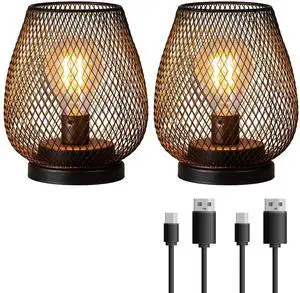 Set of 2 Rechargeable Lamp LED Table Lantern, Brown Metal Cage Cordless Lamps with LED BulbVintage Decorative Outdoor Lantern for Weddings, Parties, Patio, Events for Indoors Shelf Decor Set of 2 Rechargeable Lamp LED Table Lantern, Brown Metal Cage Cordless Lamps with LED BulbVintage Decorative Outdoor Lantern for Weddings, Parties, Patio, Events for Indoors Shelf Decor