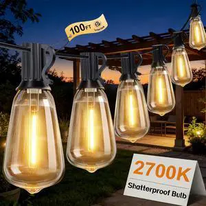 100FT Outdoor String Lights, Waterproof Patio Lights with Clear Shatterproof Plastic ST38 Vintage Edison Bulbs, Connectable Outside Hanging Lights for Backyard, Porch, Deck, Balcony, Garden, 2700K 100FT Outdoor String Lights, Waterproof Patio Lights with Clear Shatterproof Plastic ST38 Vintage Edison Bulbs, Connectable Outside Hanging Lights for Backyard, Porch, Deck, Balcony, Garden, 2700K