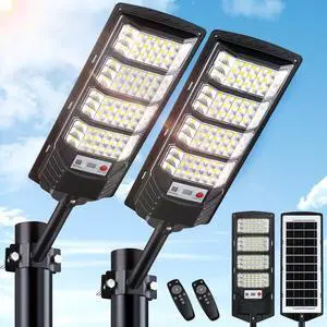 2 Pack Solar Street Lights Outdoor Waterproof,6500K LED Motion Sensor Lights,Dusk to Dawn Solar Flood Lights with Remote,Parking Lot Light,Commercial Area Lighting for Outside 2 Pack Solar Street Lights Outdoor Waterproof,6500K LED Motion Sensor Lights,Dusk to Dawn Solar Flood Lights with Remote,Parking Lot Light,Commercial Area Lighting for Outside