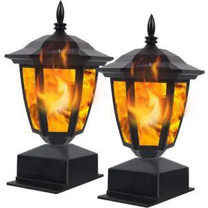 Solar Flame Post Lights Outdoor, Solar Powered Lamps Fence Post Cap Lights, Flickering Flame LED Lantern Decorative Waterproof for Garden Deck Patio, Fit 4x4, 5x5 or 6x6 Wooden Posts, 2 Pack Solar Flame Post Lights Outdoor, Solar Powered Lamps Fence Post Cap Lights, Flickering Flame LED Lantern Decorative Waterproof for Garden Deck Patio, Fit 4x4, 5x5 or 6x6 Wooden Posts, 2 Pack