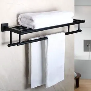 Double Towel Rack for Bathroom Wall Mounted 24 Inch,Matte Black | Bathroom Tower Holder Towel Shelf with Double Towel Bars,SUS304 Stainless Steel Towel Rack with Shelf for Lavatory Kitchen Double Towel Rack for Bathroom Wall Mounted 24 Inch,Matte Black | Bathroom Tower Holder Towel Shelf with Double Towel Bars,SUS304 Stainless Steel Towel Rack with Shelf for Lavatory Kitchen