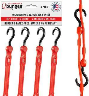 36" Adjust-A-Strap, Adjustable Heavy Duty Polyurethane Bungee Strap, Heavy Duty Nylon Hooks, Made in the USA, 4 Pack, Red 36" Adjust-A-Strap, Adjustable Heavy Duty Polyurethane Bungee Strap, Heavy Duty Nylon Hooks, Made in the USA, 4 Pack, Red