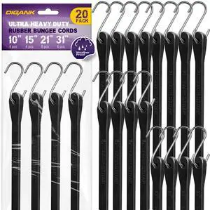 Bungee Cords with Hooks (20 Pack) Heavy Duty Outdoor Rubber Tarp Straps in 10", 15", 21", 31" Sizes, Crimped S Hooks for Securing Cargo, Bikes, Camping Gear, Luggage - Max Stretch 1.5X, Load 180 lbs Bungee Cords with Hooks (20 Pack) Heavy Duty Outdoor Rubber Tarp Straps in 10", 15", 21", 31" Sizes, Crimped S Hooks for Securing Cargo, Bikes, Camping Gear, Luggage - Max Stretch 1.5X, Load 180 lbs