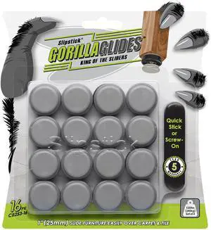 GorillaGlides 1 Inch Chair Sliders/Furniture Floor Protectors (16 Furniture Glides) Self-Adhesive Screw On Chair Glides for Sliding on Low-Pile Carpet & Hard Surface Floors, Round GorillaGlides 1 Inch Chair Sliders/Furniture Floor Protectors (16 Furniture Glides) Self-Adhesive Screw On Chair Glides for Sliding on Low-Pile Carpet & Hard Surface Floors, Round