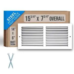 Fits 14x6 Duct Opening | Steel Return Air Grille by | Vent Cover Grill for Sidewall and Ceiling | White | HVAC Cold Air Intake Grille | Outer Dimensions: 15.75"W X 7.75"H Fits 14x6 Duct Opening | Steel Return Air Grille by | Vent Cover Grill for Sidewall and Ceiling | White | HVAC Cold Air Intake Grille | Outer Dimensions: 15.75"W X 7.75"H