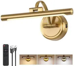 Rechargeable Picture Light for Wall, Dimmable Art Lights for Painting, Battery Operated Wall Sconce with Remote, 3 light Color,Timer & Brightness Setting for Artwork, Gallery(Brass, 12inch) Rechargeable Picture Light for Wall, Dimmable Art Lights for Painting, Battery Operated Wall Sconce with Remote, 3 light Color,Timer & Brightness Setting for Artwork, Gallery(Brass, 12inch)