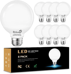 8 Pack LED Vanity Light Bulbs for Bathroom 4000K Natural Daylight E26 Base, 60W Equivalent, 5W, 500LM, CRI 85+, Non-dimmable Standard Base LED Globe Light bulbs for Bathroom Vanity Mirror 8 Pack LED Vanity Light Bulbs for Bathroom 4000K Natural Daylight E26 Base, 60W Equivalent, 5W, 500LM, CRI 85+, Non-dimmable Standard Base LED Globe Light bulbs for Bathroom Vanity Mirror