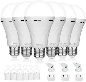 6 Pack Rechargeable Emergency Light Bulbs Battery Operated Bulb | for Power Outage 9W E26 8500K Daylight Self-Charging LED Lamps for Home Hurricane Preparedness Camping 6 Pack Rechargeable Emergency Light Bulbs Battery Operated Bulb | for Power Outage 9W E26 8500K Daylight Self-Charging LED Lamps for Home Hurricane Preparedness Camping