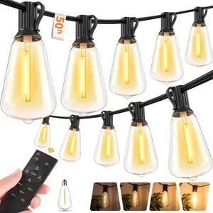 Remote Control Outdoor String Lights Waterproof, 50FT LED Outside Lights with Shatterproof Bulbs, Dimmable Hanging Lights 3 Modes for Patio Porch Garden Pergola Yard House Bistro Party Decors Remote Control Outdoor String Lights Waterproof, 50FT LED Outside Lights with Shatterproof Bulbs, Dimmable Hanging Lights 3 Modes for Patio Porch Garden Pergola Yard House Bistro Party Decors