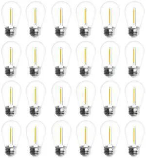 24-Pack S14 Outdoor String Light Bulbs for Patio Lights, 2200K, 1W | Plastic outdoor indoor S14 string bulbs for decoration, 11W Equivalent, 120V, E26 base warm white edison bulbs waterproof 24-Pack S14 Outdoor String Light Bulbs for Patio Lights, 2200K, 1W | Plastic outdoor indoor S14 string bulbs for decoration, 11W Equivalent, 120V, E26 base warm white edison bulbs waterproof