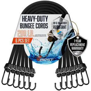 Bungee Cords Heavy Duty Outdoor with Hooks - 6Pcs Assorted Sizes Set | Black Rubber Bungy Chords Set Includes 2x48", 2x60", 2x72" - Long Bungie Straps - UV & Weather Resistant 200lb Strength Bungee Cords Heavy Duty Outdoor with Hooks - 6Pcs Assorted Sizes Set | Black Rubber Bungy Chords Set Includes 2x48", 2x60", 2x72" - Long Bungie Straps - UV & Weather Resistant 200lb Strength