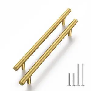 30 Pack 5in Gold Cabinet Handles for Kitchen Cabinet Handles | Stainless Steel, Gold Handles for Cabinets, Round T-Bar Shape, Brushed Gold Cabinet Pulls, Screws Included 30 Pack 5in Gold Cabinet Handles for Kitchen Cabinet Handles | Stainless Steel, Gold Handles for Cabinets, Round T-Bar Shape, Brushed Gold Cabinet Pulls, Screws Included