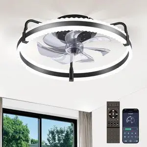 Ceiling Fan with Lights, 20'' Low Profile Ceiling Fans, 3000-6500K Dimmable Fandelier LED Fan Light, Black Modern Flush Mount Ceiling Fan, 6 Speeds Reversible DC Motor Noiseless for Bedroom, Kids Room Ceiling Fan with Lights, 20'' Low Profile Ceiling Fans, 3000-6500K Dimmable Fandelier LED Fan Light, Black Modern Flush Mount Ceiling Fan, 6 Speeds Reversible DC Motor Noiseless for Bedroom, Kids Room