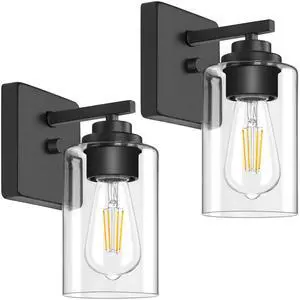 Wall Sconces Set of 2 for Bathroom, Modern Vanity Light Fixtures | Matte Black Wall Mount Lighting Lanterns, Farmhouse Wall Lights with Clear Glass Shade for Bedroom Living Room Mirror Kitchen Wall Sconces Set of 2 for Bathroom, Modern Vanity Light Fixtures | Matte Black Wall Mount Lighting Lanterns, Farmhouse Wall Lights with Clear Glass Shade for Bedroom Living Room Mirror Kitchen