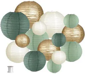 Paper Lanterns Decorative, Round Hanging Paper Lanterns Decorations for Rustic Party Bridal Shower Wedding Sage Green Birthday Party Supplies Gold/Ivory/Sage Green 15pcs Paper Lanterns Decorative, Round Hanging Paper Lanterns Decorations for Rustic Party Bridal Shower Wedding Sage Green Birthday Party Supplies Gold/Ivory/Sage Green 15pcs