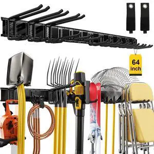64" Garage Wall Tool Organizer, 900 Lbs Heavy Duty Steel Garden Tool Storage Rack & Garage Organization for Yard, Shed, Garage - 12 Longer & Thicker Hooks + 2 Straps 64" Garage Wall Tool Organizer, 900 Lbs Heavy Duty Steel Garden Tool Storage Rack & Garage Organization for Yard, Shed, Garage - 12 Longer & Thicker Hooks + 2 Straps