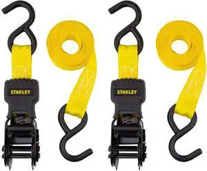 S10002 Black/Yellow 1" x 10' Ratchet Tie Down Straps - 500 lb Safe Working Load / 1,500 lbs Break Strength, 2 Pack S10002 Black/Yellow 1" x 10' Ratchet Tie Down Straps - 500 lb Safe Working Load / 1,500 lbs Break Strength, 2 Pack