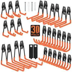 Garage Hooks, Anti-Slip Heavy Duty Wall Mount Hooks, 30-Pack | Hanging Storage for Bikes, Ladders, Hoses, Ropes, Garden Tools - For Warehouse, Workshop, Shed, Shop, Yard Garage Hooks, Anti-Slip Heavy Duty Wall Mount Hooks, 30-Pack | Hanging Storage for Bikes, Ladders, Hoses, Ropes, Garden Tools - For Warehouse, Workshop, Shed, Shop, Yard