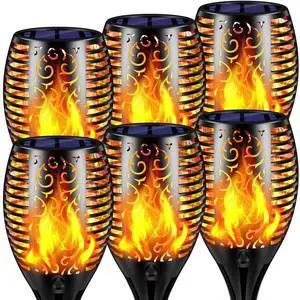 Solar Lights Outdoor Flickering Flame Solar Torch Lights, 6 Pack | Realistic Flame Effect, Charges in 6-8 Hours, 10-12-Hour Runtime, IP65 Waterproof, Auto On/Off for Yard, Patio and Garden Solar Lights Outdoor Flickering Flame Solar Torch Lights, 6 Pack | Realistic Flame Effect, Charges in 6-8 Hours, 10-12-Hour Runtime, IP65 Waterproof, Auto On/Off for Yard, Patio and Garden