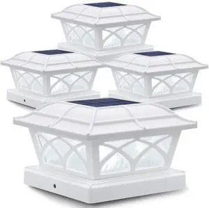 Solar Post Cap Lights Outdoor Glass 2 Color Modes 8 LEDs for 4x4 5x5 6x6 Posts Fence Deck Patio Decoration Warm White & Cool White Lighting White (4 Pack) Solar Post Cap Lights Outdoor Glass 2 Color Modes 8 LEDs for 4x4 5x5 6x6 Posts Fence Deck Patio Decoration Warm White & Cool White Lighting White (4 Pack)