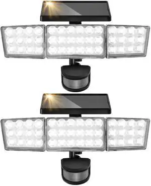 Solar Lights Outdoor, 3500LM 168 LED Motion Sensor Solar Flood Lights, 3 Heads 300° Wide Angle, 3 Modes IP65 Waterproof Solar Security Lights for Yard Garden Patio, 2 Pack (Black) Solar Lights Outdoor, 3500LM 168 LED Motion Sensor Solar Flood Lights, 3 Heads 300° Wide Angle, 3 Modes IP65 Waterproof Solar Security Lights for Yard Garden Patio, 2 Pack (Black)